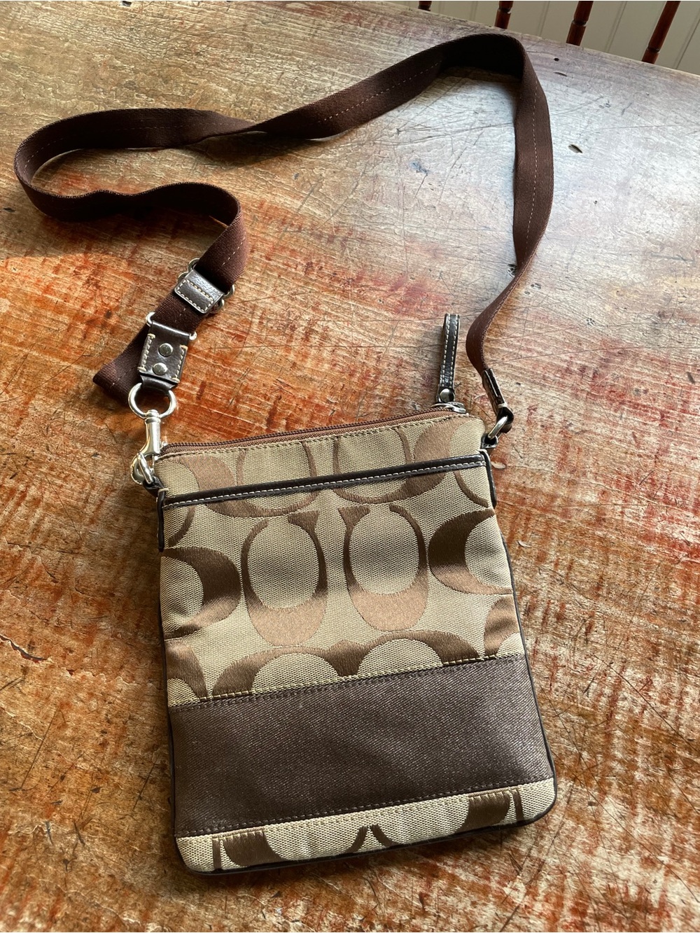 Coach Signature Canvas and Leather Crossbody in Brown and Tan